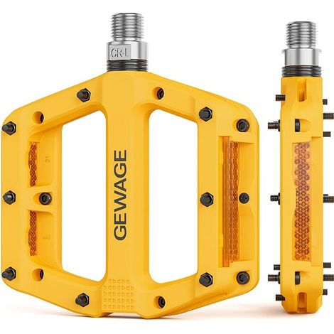 Pédales de vélo plates GEWAGE en nylon jaune avec picots et réflecteurs (1/3)