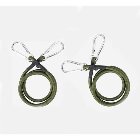 Elastische Kordel mit Karabinerhaken, Flussseilverbinder, Zubehör, 3/8" Durchmesser, olivgrüne Befestigungsschnur, silberner Haken (olivgrün, 36", 2er-Pack) - Crezuo