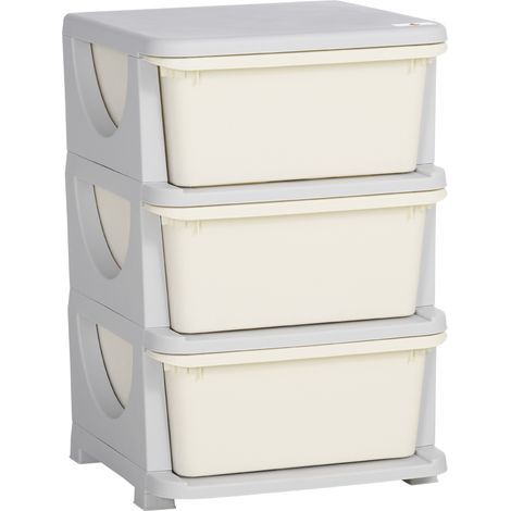 Organisateur de jouets pour enfants avec tiroirs à 3 niveaux, boîtes de rangement en plastique, 37 x 37 x 56,5 cm, crème (1/5)