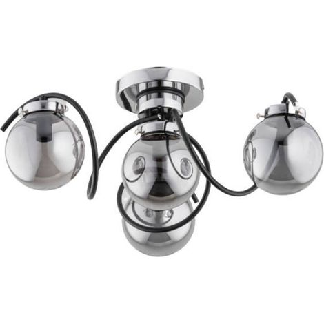 Alfa KRETKA Modern Ceiling Light, 4-Light Flush Mount Lamp 4xE14 (Max 10W), Black/Chrome Metal with Glass Globe Shades, 52cm Wide, for Living Room Bedroom Kitchen