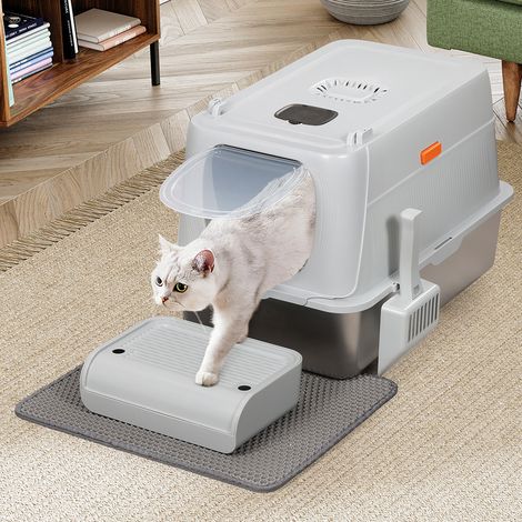 Lettiera per Gatti in Acciaio 35 L con Filtro Antiodore e Pedaliera Anti Sabbia (1/5)
