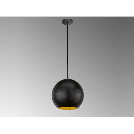 LED Hängelampe Kugel 1-flammig Schwarz, Lampenschirm innen Gold, Ø 30cm (1/3)