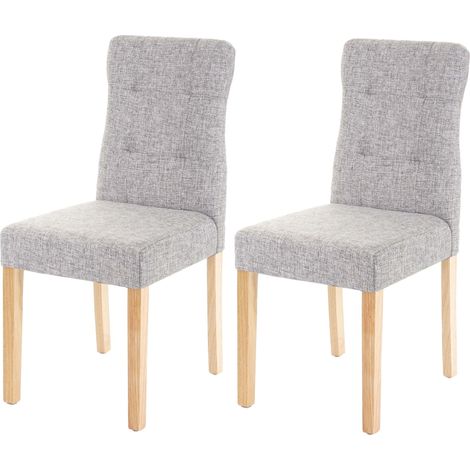Set 2x sedie sala da pranzo soggiorno HHG-983 legno tessuto grigio gambe chiare (1/5)