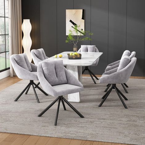 Chaise pivotante moderne en velours gris, élégante et confortable, en velours respirant, au design ergonomique. Lot de six chaises. (1/5)