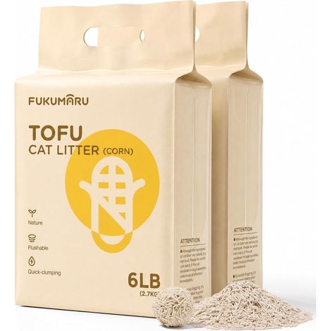 Litière pour Chat Tofu Agglomérante, Granulés de Maïs Mélangés, sans Poussière et Légèrement Agglomérante, Contrôle des odeurs, Lavable