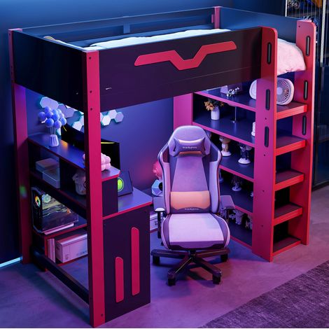 Cama dormitorio con escritorio almacenaje LED juvenil OKMYHOME (1/5)