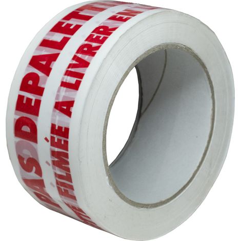 Cinta adhesiva de embalaje 28µ blanca impresa "NE PAS DEPALETTISER" en rojo – cinta para envío 50 mm x 100 m