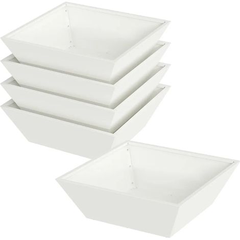 Lot de 5 cache-pots de jardin trapézoïdaux modernes 50 x 50 x 15 cm en métal blanc (1/4)