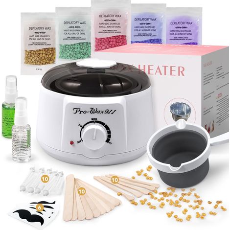 Kit Chauffe Cire Epilation avec Machine à cire  500 g Cire  30 Applicateurs  Pot en Silicone, Kit d'Épilation Complète du Corps et Visage à Domicile pour Femme & Homme (1/5)