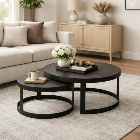 Table basse gigogne bois noir à rebord épais (lot de 2) ALMA