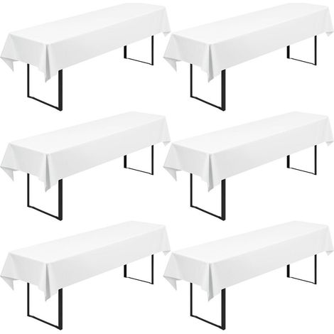 Set de 6 housses de table de bière 250x100cm Blanc, Polyester, Lavable, Infroissable
