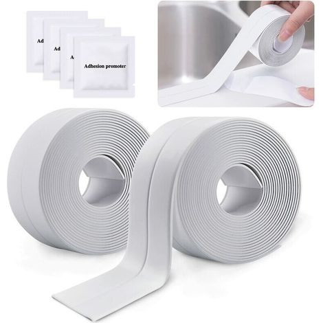 Rollen selbstklebendes, wasserdichtes Dichtungsband, PVC-Klebeband zum Abdichten von Wänden, Dusche, Toilette, Küche, Badezimmer (Weiß)
