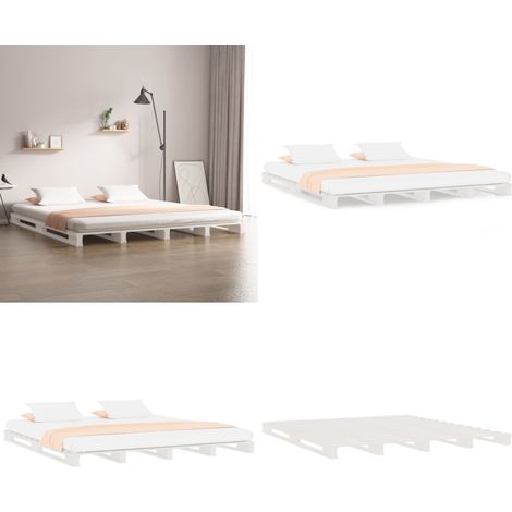 Lit de palette blanc 180x200 cm bois de pin massif très grand - Bois de pin - Lit en bois (1/5)