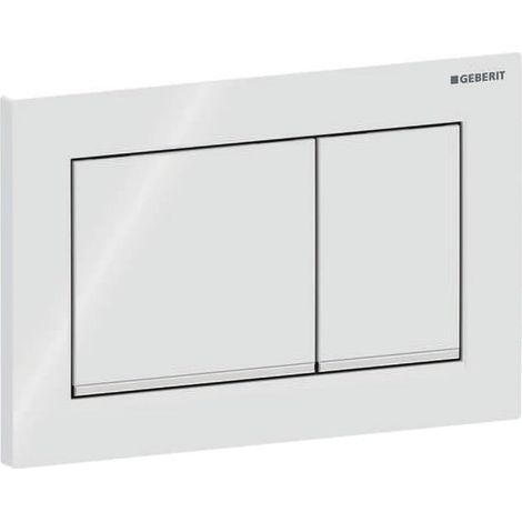 115.883.14.1 Plaque de commande de chasse d'eau double Geberit, compatible avec le réservoir d'eau encastré Sigma30, blanche avec bouton de chasse d'eau chromé poli (1/5)