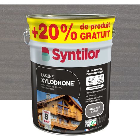 Syntilor – Lasure extérieure Xylodhone 5L – Protection jusqu'à 8 ans – Texture gel microporeuse – Anti-UV et hydrofuge – Gris acier satiné (1/4)