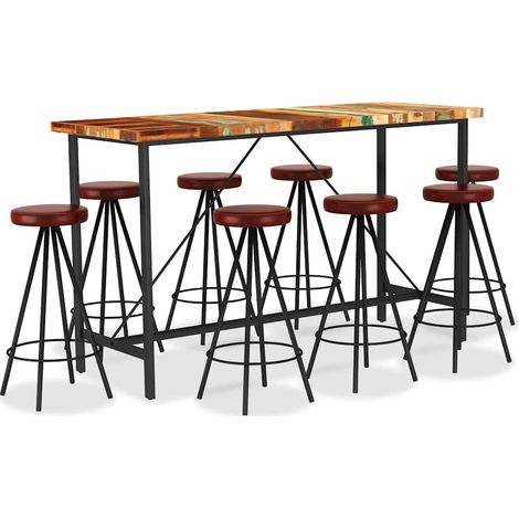 vidaXL Set muebles de bar 9 piezas madera reciclada y cuero auténtico (1/5)