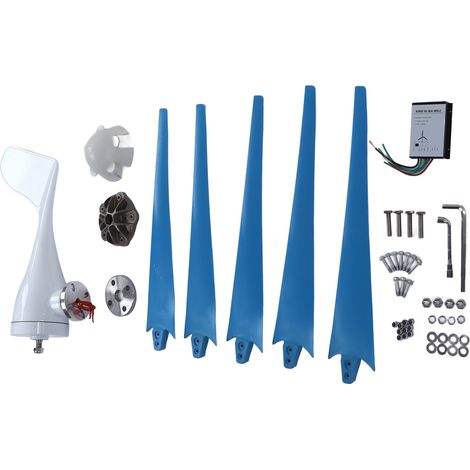 Windkraftanlage 400 W, 5 Flügel, Drehstrom, Permanentmagnet, Hocheffizienz, 24 V DC (1/5)
