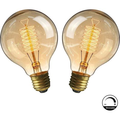 Ampoule E27 ,Fil Lampe Rétro Antique 220V Grosse Ampoule 40W Edison Globe G80 Ampoule Filament Blanc Chaud 2 Pack (1/5)