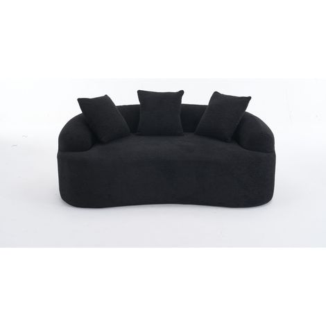 Divano a 2 Posti in Chenille, Seduta Profonda, Cuscini Spessi, Molle Insacchettate e Schiuma, Nero (1/5)