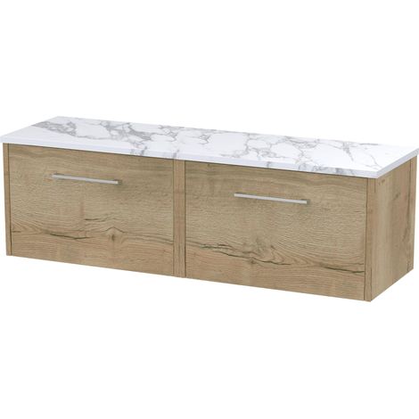 Winshill Contemporary 2 Drawer Wall Hung Vanity Unit with Laminate Worktop, Light Oak, 1200mm