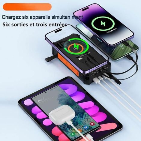 Banque D Alimentation Solaire - 22 5 W - Charge Sans Fil Et Manivelle - Grande Capacité - Pour Extérieur Et Secours - 1 Pièce (1/4)