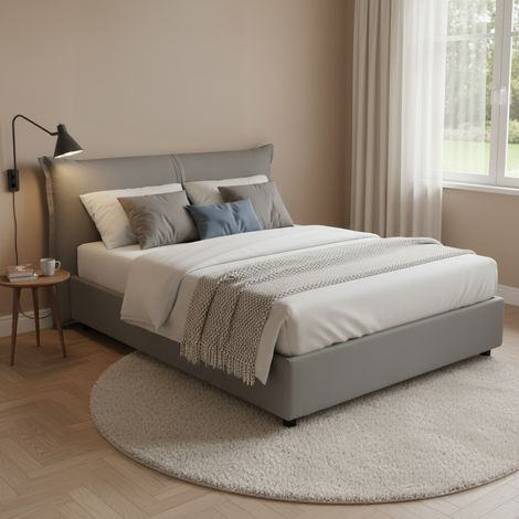 Talamo Italia Cama matrimonial Cesira, Cama contenedor con revestimiento de tela, 100% Made in Italy, Apertura frontal, adecuado para colchón Cm 160x200, Gris, con embalaje reforzado (1/5)