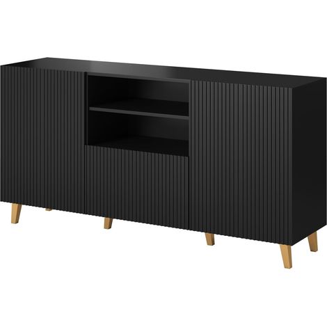 Commode PAFOS 2D1S 150 cm buffet noir mat (1/4)