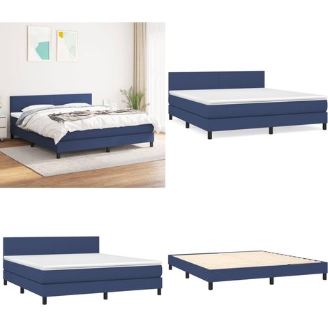 Sommier à lattes de lit avec matelas Bleu 160x200 cm Tissu - Lit Plateforme - Lit Double - Matelas Ressorts Ensachés - Literie - Chambre À Coucher - Home & Living (1/5)