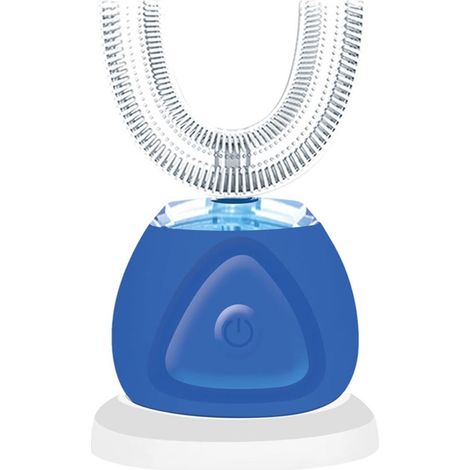 Brosse à dents électrique en forme de U, brosse à dents pour l'hygiène bucco-dentaire, brosse à dents électrique automatique à poils en forme de U, brosse à dents blanchissante en silicone (bleue) (1/5)