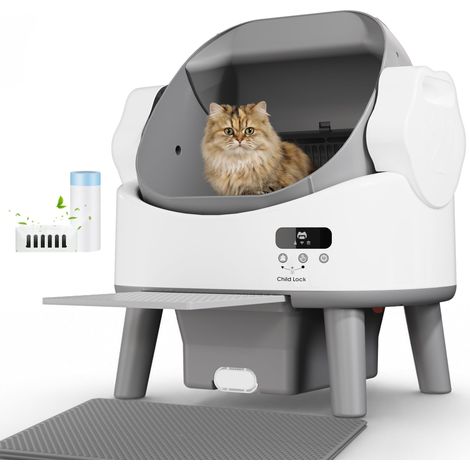 Litière Automatique Grande capacité - Toilette autonettoyante pour Chats jusqu'à 10 kg, 3 capteurs de sécurité (Infrarouge + Micro-Ondes + électrique), Utilisation Simple sans Application, Efficace (1/5)
