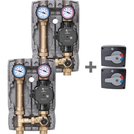 Kit de promotion 2x Module hydraulique Easyflow DN25 - 1 avec vanne mélangeuse 3 voies + 2x Servomoteurs Easyflow