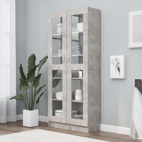 Vitrinenschrank Betongrau mit Glastüren 82,5x30,5x185,5 cm (1/5)
