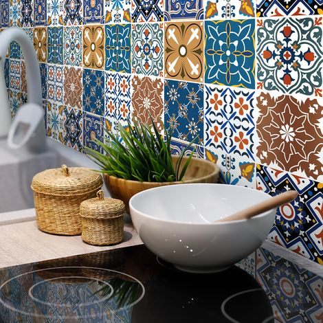 Stickers muraux - Sticker Mural Carrelage adhésif Cuisine Salle de Bain - 9 STICKERS CARRELAGES AZULEJOS AXENA - 9stickers15x15cm (1/5)