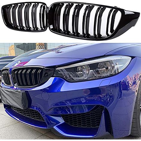 Calandre F32 pour Série 4 F32 F33 F36 (2014-2019) F82 M4 F80 M3 (2015-2019) (ensemble de 2 calandres ABS noires à double ailette) (1/5)