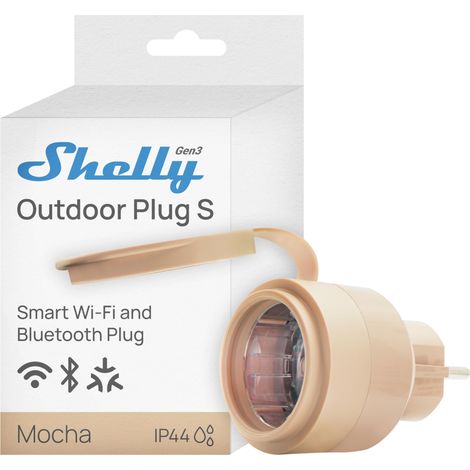 Shelly Outdoor Plug S Gen3, Enchufe Inteligente WiFi y Bluetooth para uso en exteriores, IP44, Soporta Matter, 12A (2500W), Iluminación Exterior, Monitorización de Energía, Automatización de Exteriore