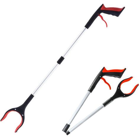 Pince à poubelle pliable 2 en 1, pas besoin de se baisser, conception à clip magnétique, pince à poubelle pliable, 82 cm, convient aux jardins, rouge. (1/5)
