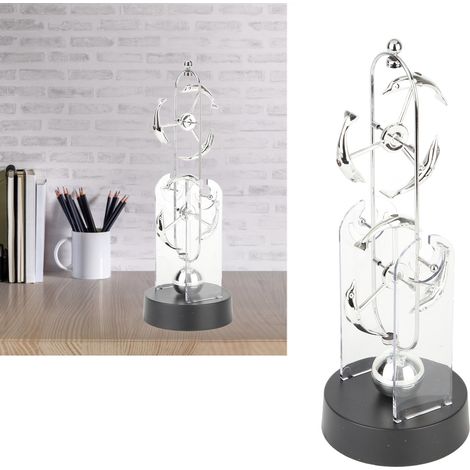 Décoration intérieure originale et unique : un double dauphin timonier à bascule, un dispositif à mouvement perpétuel céleste personnalisé, un ornement de bureau, piles non incluses. (1/5)