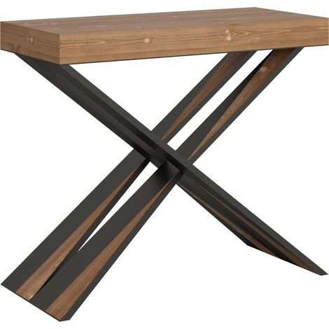 Console extensible sapin massif foncé et pieds métal anthracite 14 personnes 40 à 290cm Lilia premium-Version premium (1/5)