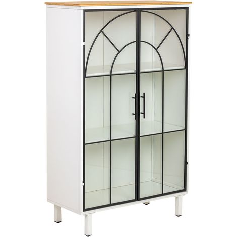 Vitrina de metal, madera y vidrio 2 puertas, blanco80x35x130,5h cm (1/5)