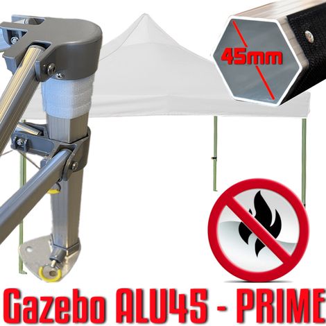 Gazebo 3x3 m bianco certificato IGNIFUGO SENZA laterali pieghevole alluminio piantone esagonale 45mm portatile estendibile richiudibile estensibile acciaio per fiere eventi stand chiosco tenda tendone (1/5)