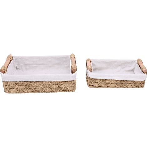 Panier de rangement en corde de papier, 2 pièces, panier décoratif polyvalent tissé à la main avec poignées pour toilettes sur comptoir (1/5)
