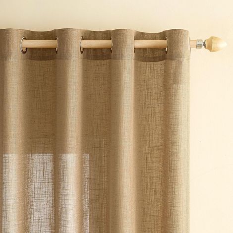 Rideaux en Lin Transparents avec Oeillets Rideau Voilages de Fenêtre Lin Décorative Voile de Fenêtre Draperie Intérieur Elegant Vintage pour Salon Bureau 2 Panneaux 140x145 cm Marron (1/5)