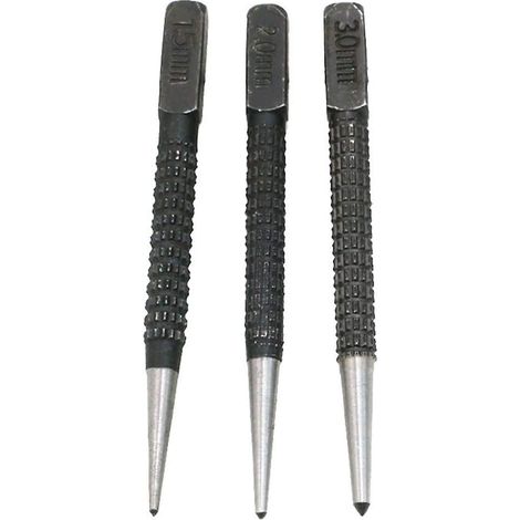Jeu de 3 poinçons de centrage, poinçon de positionnement, poinçon de perçage en acier rapide à percussion réglable pour marteau perforateur (noir, 1,5 mm - 3 mm) (1/5)