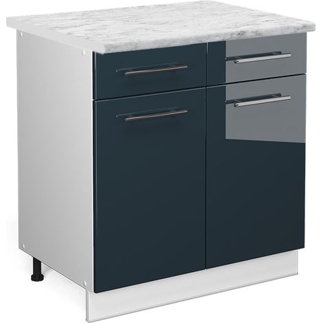 Mobiletto base per cucina Fame-Line, Blu scuro lucido, 80 cm , PL Marmo, Vicco