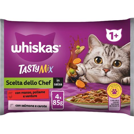Whiskas Tasty Mix Scelta dello Chef, 1+ Anni, Cibo Umido per Gatto, 13 Confezioni ognuna da 4 bustine da 85g (52 Bustine in Totale) (1/4)