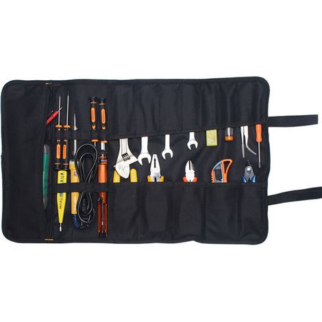 SABIR Portable 22 Poches Trousse à Outils Vide,Sacoches Porte-Outils, Organiseur à Outil, Sac/Etui/Pochette Toolkit Enroulable en Tissu Oxford 600D (sans outils) Noir (1/5)