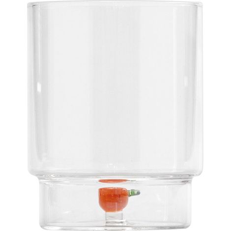 Zafferano Teca Frutta - Set 6 Bicchieri in Vetro Borosilicato con Arancia - Tumbler 35 cl Doppio Fondo Decorato a Mano, Lavabili Facilmente (1/5)
