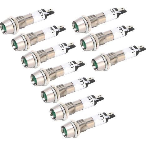 Lot de 10 voyants lumineux verts 24 V CC, boîtier en acier inoxydable, diamètre 8 mm. (1/5)