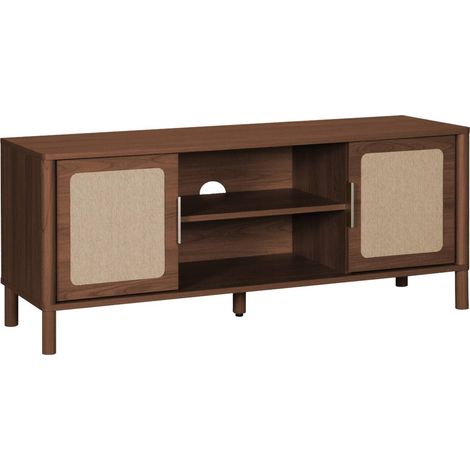 Meuble TV vintage décor bois et cannage 2 portes 120cm noyer - Etta (1/5)
