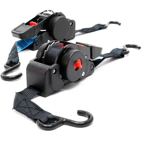 Wiltec – Lot de 2 sangles d'arrimage automatique 100 daN – Polyester résistant aux intempéries – Longueur 0,2 m fixe et 1,8 m détachée – Crochets en S (1/4)